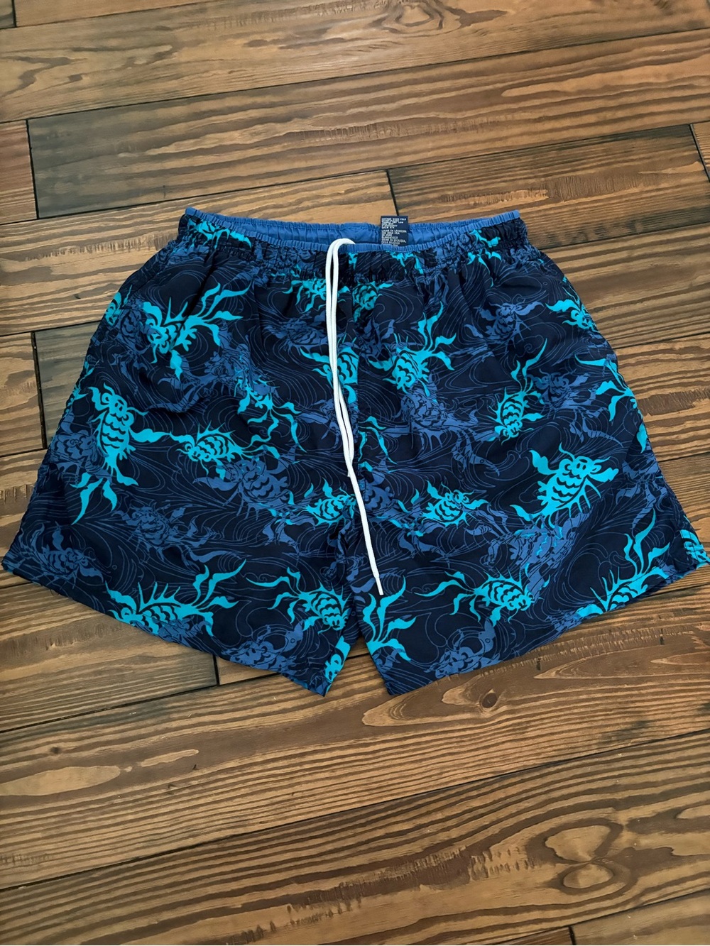 Catalina Navy and Teal Koi Print Men’s Swim Trunks